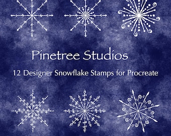 Procreate 12 Designer Snowflake Stamps (.brushset) Designed for iPad and Procreate / Digital Download / Winter / Snowflakes / Backgrounds