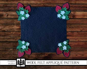 Strawberry Garden "Whatever" Mats - Woolfelt Penny Rug ~ Decoration Mat ~ Candle Mat ~ E Pattern