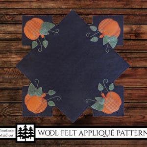 Wool Felt Applique Pattern - 4 Corner Pumpkin Penny Rug E-Pattern - Digital Download