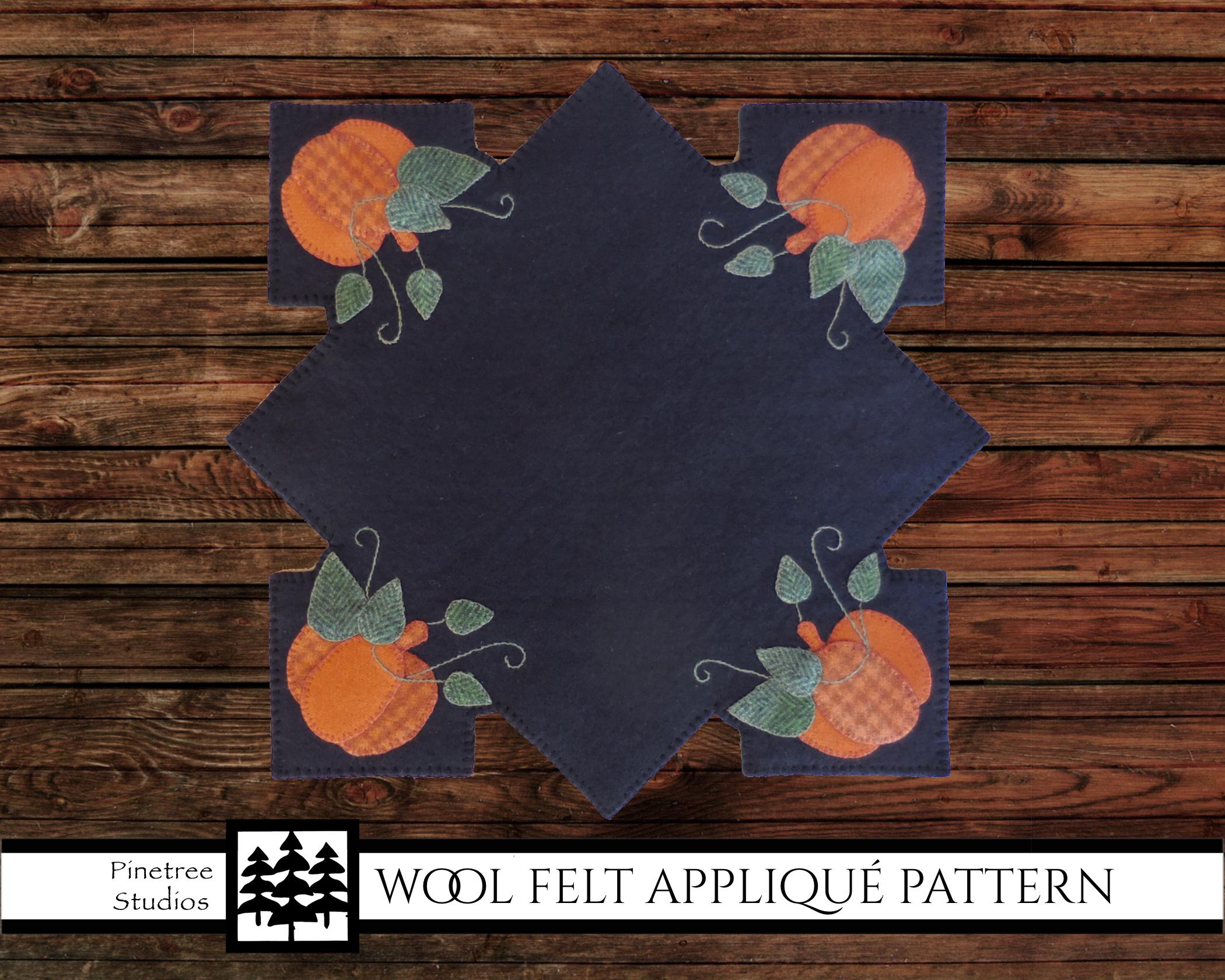 Wool Felt Applique Pattern - 4 Corner Pumpkin Penny Rug E-pattern ...