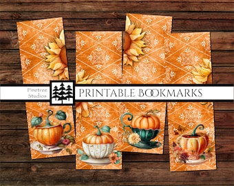 Pumpkin Teacup Bookmarks ~ (2"x6") ~ Digital Download ~ Printable Bookmarks / Journals / Floral / Ephemera / Decoupage