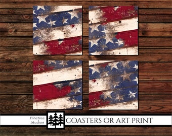 Vintage Flag Coasters or Art Prints (4" Square) Digital PNG File, Instant Download, Sublimation Design, Printable Graphic, Art to Wood