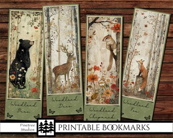 Woodland Animals Bookmarks Set 1 ~ (2"x6") ~ Digital Download ~ Printable Bookmarks / Journals / Wildland / Ephemera / Decoupage / Bookworm