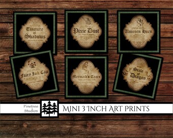 Mini 3 Inch Art Prints ~ Apothecary Digital Download ~ Printable / Halloween / Unicorn / Dragon / Fairy / Mermaid / Potions / Pixie Dust