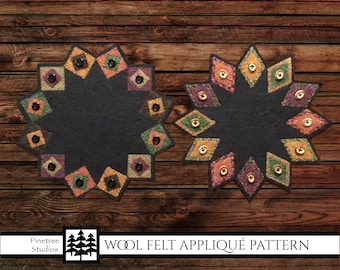Wool Felt Applique Pattern - Indian Summer "Whatever" Mats - Woolfelt Penny Rug ~ Decoration Mat ~ Candle Mat ~ E Pattern ~ Pin Loom Weaving