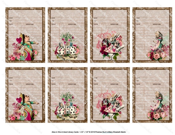 Alice In Wonderland Library Cards 2 5x 3 5 Etsy