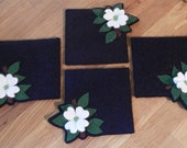 Dogwood Square Coasters and Decoration Mats - 4 sizes - Woolfelt Penny Rug - Candle Mat E-Pattern