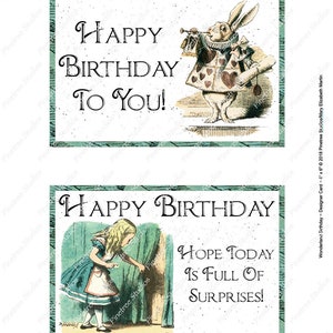 Cartões postais de aniversário do país das maravilhas (paisagem de 4" x 6") Download digital ~ Digital / para impressão / etiqueta de diário / cartão / cartão eletrônico / itens efêmeros