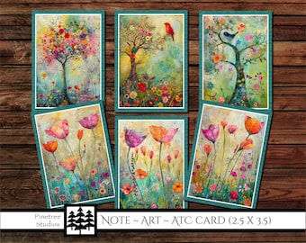 Spring Trees and Flowers ATC Cards (2.5"x 3.5") Digital Download ~ Printable / Junk Journal Card / Label / Tag  / ACEO / Ephemera / Mini Art