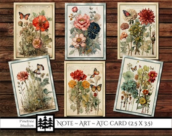 Vintage Wildflowers ATC Cards (2.5"x 3.5") ~Digital Download~ Printable / Junk Journal / Label / Tag / Bookmark / ATC / Ephemera / Mini Art