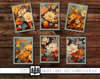 Autumn Flowers Cards (2.5"x 3.5") Digital Download~Printable / Junk Journal Card / Label / Tag  / ACEO / Ephemera / Mini Art / Note Cards