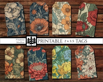 Vintage Flowers 16 Tags  (2"x 3.5") With Corners and Trimmed Corners ~ Digital Download ~ Printable / Label / Gift Tag / Ephemera / Floral