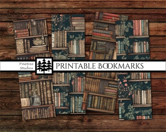 Vintage Library Bookshelves Bookmarks ~ (2"x6") ~ Digital Download ~ Printable Bookmarks / Journals / Vintage / Ephemera / Decoupage