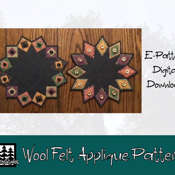 Wool Felt Applique Pattern - Indian Summer "Whatever" Mats - Woolfelt Penny Rug ~ Decoration Mat ~ Candle Mat ~ E Pattern ~ Pin Loom Weaving