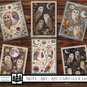 Cartes ATC Hiboux et lunes (2,5 x 3,5 po.) ~ Téléchargement numérique ~ Imprimable / Carte journal / Étiquette / Tag / Marque-page / Carte ATC / Ephémère / Mini oeuvre d'art