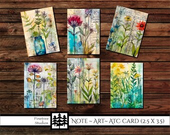 Watercolor Plants Cards (2.5"x 3.5") Digital Download~Printable / Junk Journal Card / Label / Tag  / ACEO / Ephemera / Mini Art / Note Cards