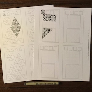 May include: Three pages of a printable coloring book with geometric patterns and shapes. The pages are labeled D-1, D-2, and D-3. The first page has a diamond shape with a geometric pattern inside. The second page has a square with a geometric pattern inside. The third page has a rectangle with a geometric pattern inside.