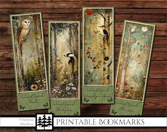 Woodland Animals Bookmarks Set 2 ~ (2"x6") ~ Digital Download ~ Printable Bookmarks / Journals / Wildland / Ephemera / Decoupage / Bookworm