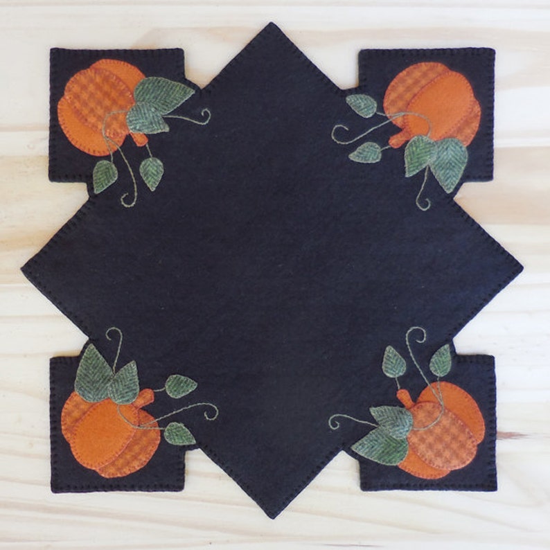 Wool Felt Applique Pattern 4 Corner Pumpkin Penny Rug E-Pattern Digital Download image 4