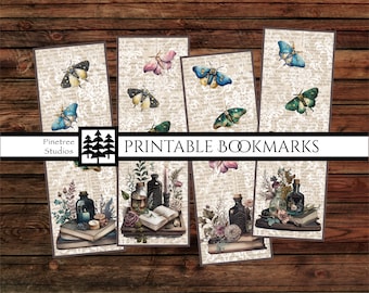 Moths and Books Bookmarks ~ (2"x6") ~ Digital Download ~ Printable Bookmarks / Journals / Vintage / Ephemera / Decoupage