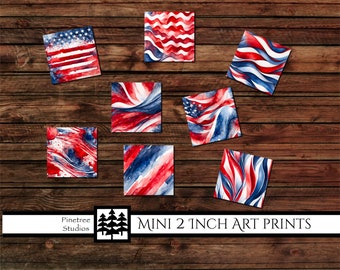 Mini 2 Inch Art Prints ~ Red White Blue ~Digital Download~ Printable / Tiles / Art to Wood / Easel / Magnet / Desk Top Art / Ornament