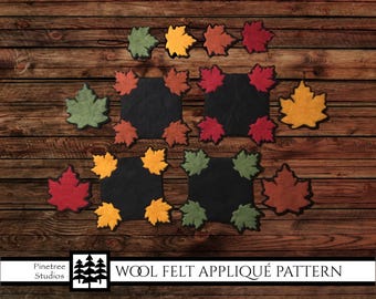 Wool Felt Applique Pattern - Falling Maple Leaves Collection ~ Digital Download  - Wool Felt Coasters "Whatever" Mat (Penny Rug) and Twirlie