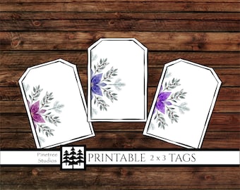 Snowflake Flower Tags (2"x 3") ~ Digital Download ~ Printable Tags / Snowflakes / Gift Tags / Watercolor Art /Ephemera / Note Card