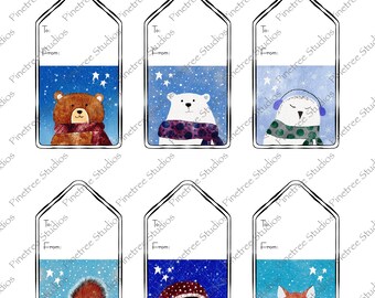 Winter Friends Gift Tags (2"x 3.75") ~ Digital Download ~ Printable / Bear / Polar / Owl / Squirrel / Penguin / Fox