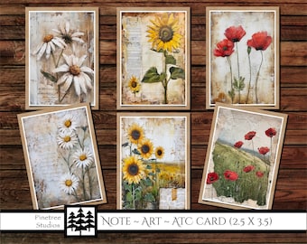 Vintage Flowers ATC Cards (2.5"x 3.5") Digital Download ~ Printable / Junk Journal Card / Label / Tag  / ACEO / Ephemera / Mini Art
