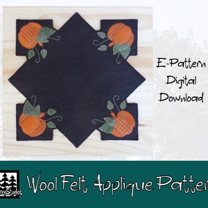 Wool Felt Applique Pattern 4 Corner Pumpkin Penny Rug E-Pattern Digital Download image 1