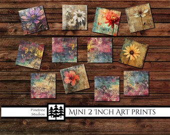 Mini 2 Inch Art Prints ~ Grunge Art ~ Digital Download ~ Printable / Tiles / Art to Wood / Easel / Magnet / Desk Top Art / Ornament