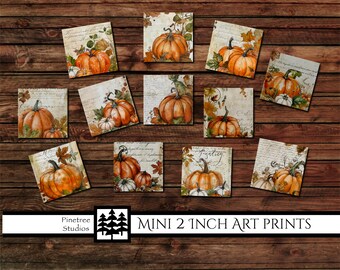 Mini 2 Inch Art Prints ~ Vintage Pumpkin Art ~ Digital Download ~ Printable / Tiles / Art to Wood / Easel / Magnet / Desk Top Art / Ornament
