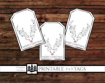 Reindeer Gift Tags (2"x 3") ~ Digital Download ~ Printable Tags / Reindeer / Gift Tags / Line Art / Watercolor Art /Ephemera / Note Card
