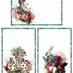 Alice au pays des merveilles ~ Roses ~ lapin téléchargement numérique de cartes postales (4 "x 6" paysage/Portrait) ~ imprimable / modifiable / / E-Card / éphémères