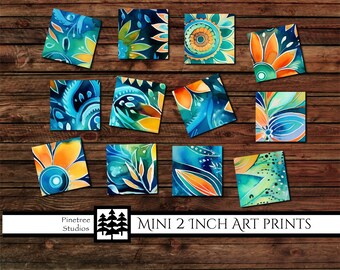 Mini 2 Inch Art Prints ~ Dark Batik ~ Digital Download ~ Printable / Tiles / Art to Wood / Easel / Magnet / Desk Top Art / Ornament