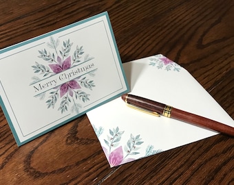 Winter Flower Snowflake ~ Matching Card and Envelope Set (4" x 6" Folded) Digital Download ~ Printable / Blank Card / Vintage