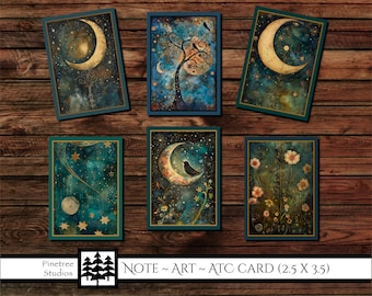 Celestial Dreams Cards (2.5"x 3.5") Digital Download~Printable / Junk Journal Card / Label / Tag  / ACEO / Ephemera / Mini Art / Note Cards