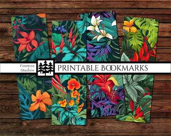 Jungle Leaves Bookmarks ~ (2"x6") ~ Digital Download ~ Printable Bookmarks / Journals / Tropical / Ephemera / Decoupage