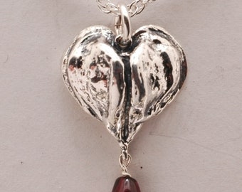 Bleeding Hearts Sterling Silver Pendant with Briolette Garnet