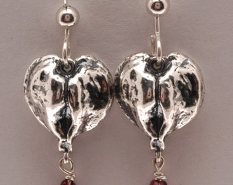 Bleeding Hearts Earrings Sterling Silver with Briolette Garnet