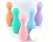 Pastel Rainbow Bowling Set, Wooden Toys Bowling Pins Travel Game, Easter Gifts, Gifts for Kids, made in Canada