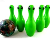 Alien Bowling Set, Wooden Toys Outer Space Travel Game, Bowling Pin Educational Toys Birthday Gifts, Gifts for Kids, made in Canada