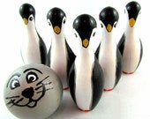 Wood Bowling Set, Toy Penguin, Wooden Bowling Game, Wooden Toy, Montessori Toy, Wooden Educational Toy made in Canada