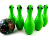 Alien Toy Bowling Game, Alien Doll Educational Toy, Wooden Peg Doll Bowling Set Math Game, Back to School Kids Gift made in Canada