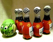 Dragons Knights Bowling Set, Wooden Toys Travel Game, Educational Toys, Easter Gifts, Gifts for kids, Made in Canada