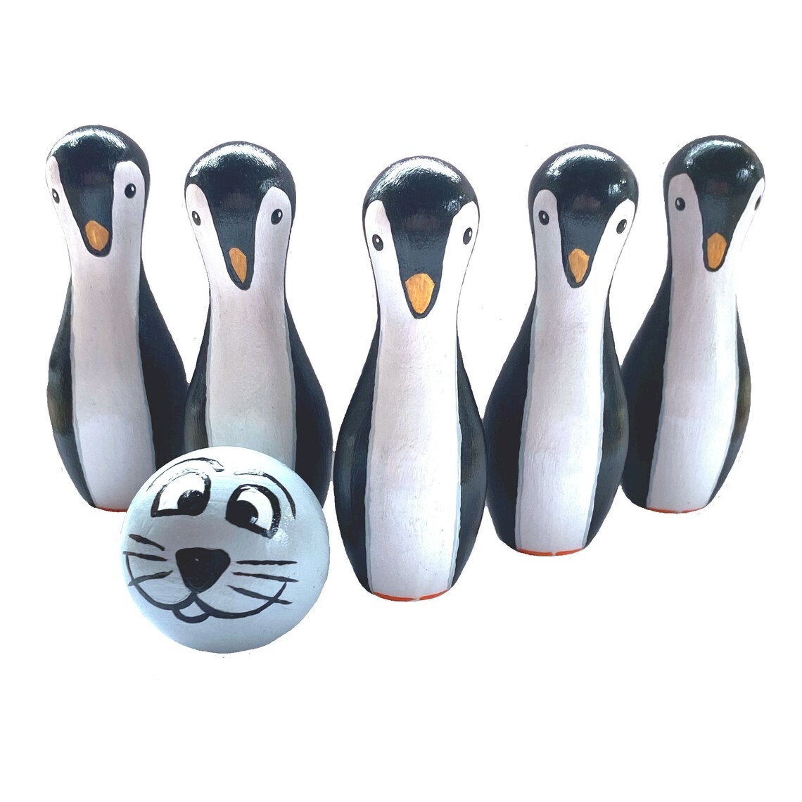 Penguin Bowling Game Handmade Wood Bowling Set Educational Etsy