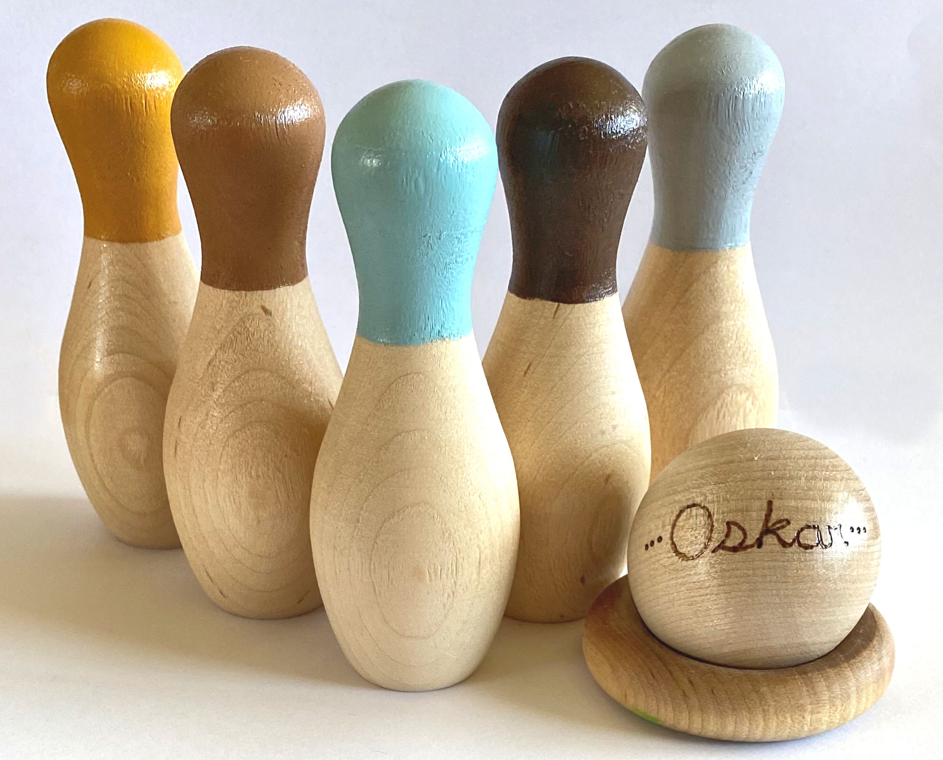5 Pin Wood Bowling Set Wooden Toy Bowling Game Toddler Toy Etsy