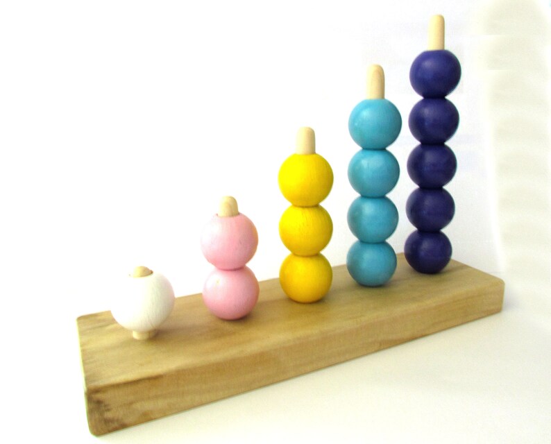 15 Counting Bead Stacker 1 inch beads Abacus Rainbow Wooden Etsy