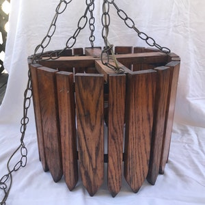 Antique Mission/Arts and Crafts Style Solid Oak and Iron Hanging Lamp - Rugged and Sturdy