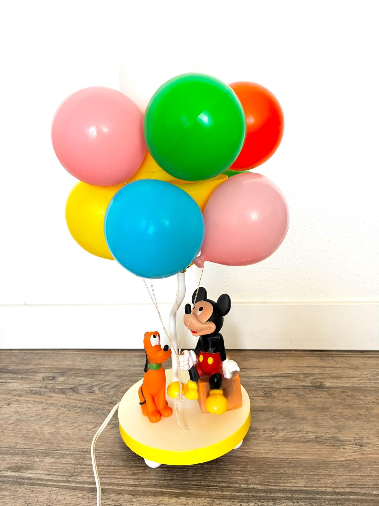 Vintage 1980s Whimsical Mickey Mouse and Pluto Lamp With Balloons